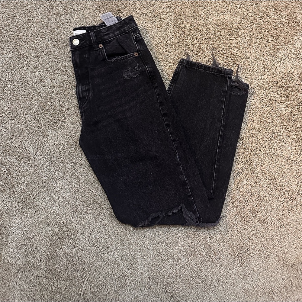 Black straight leg distressed Zara jeans